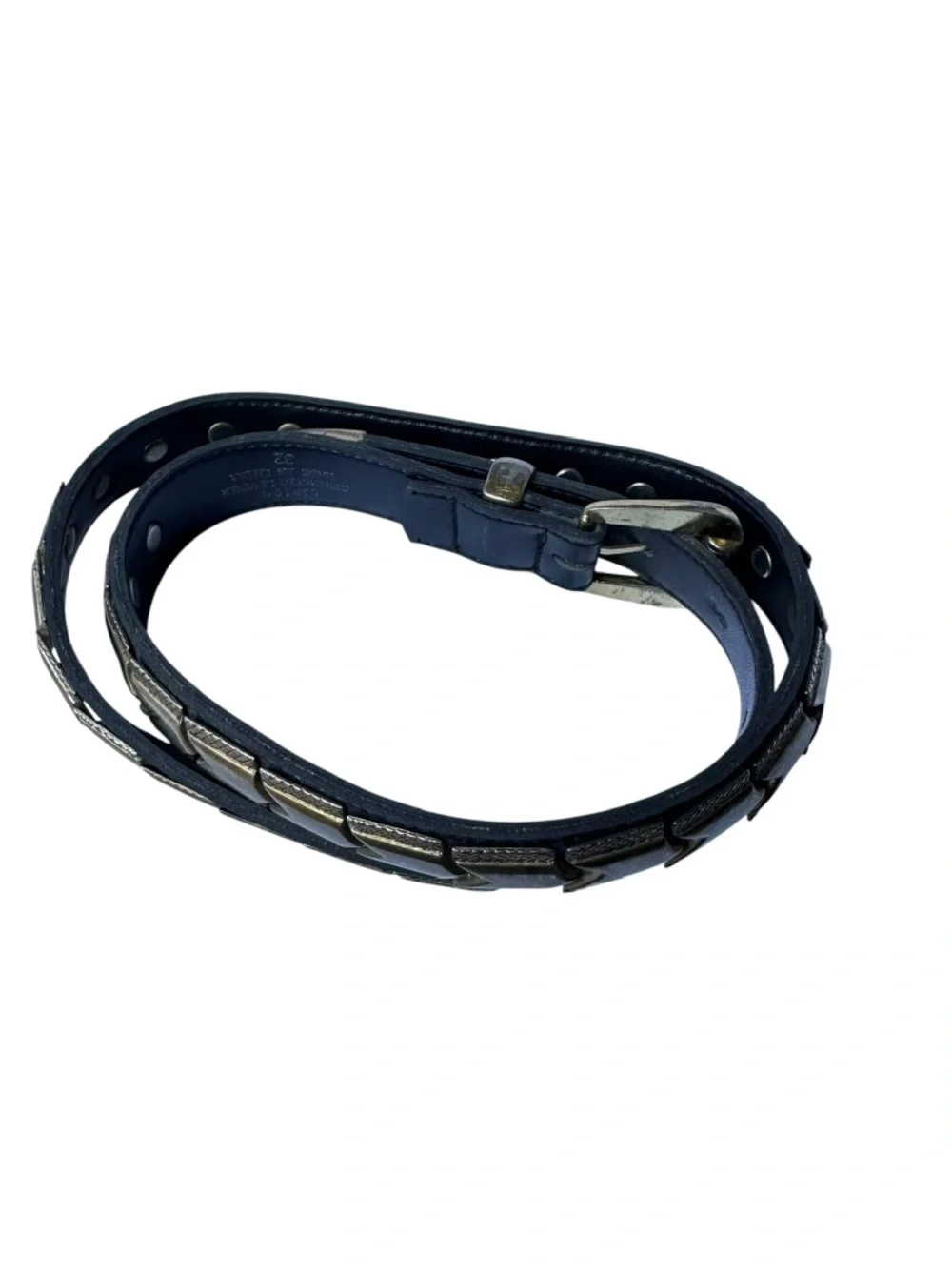 Vintage Black Synthetic Leather & Silver Metal Panels Unisex Belt Size 32 Rock